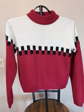 Vintage Soin Women's Red and White Checker Knit Sweater